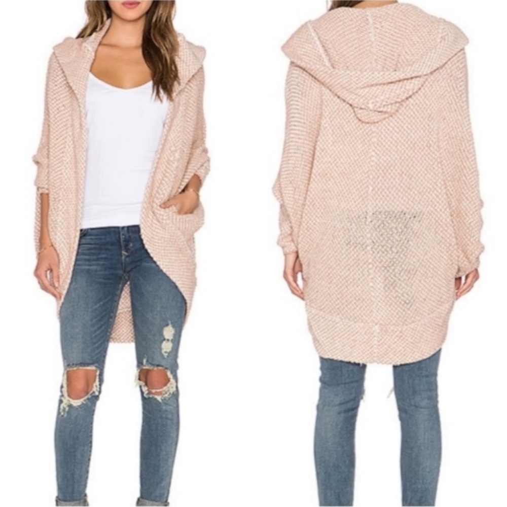 Free People Pink Hooded Cardigan